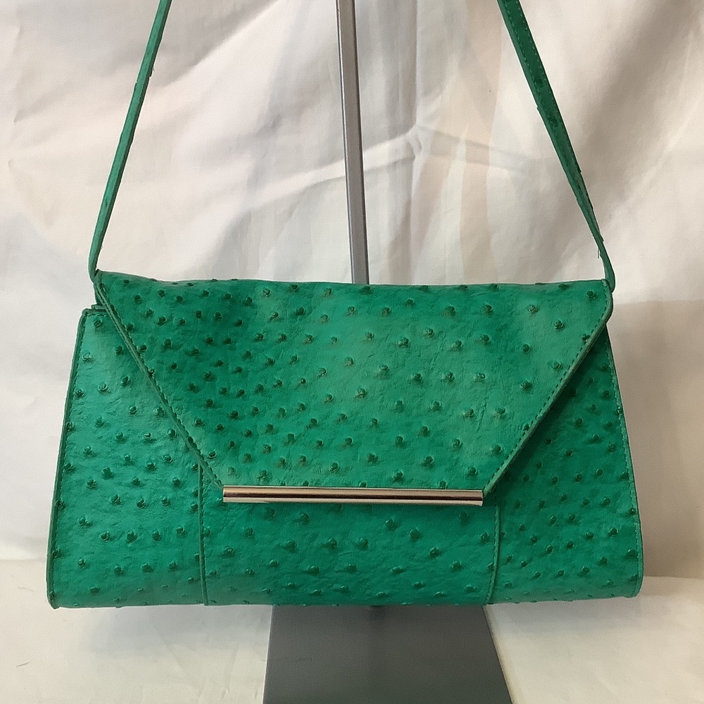 GUC‎ Merona green faux ostrich shoulder clutch bag